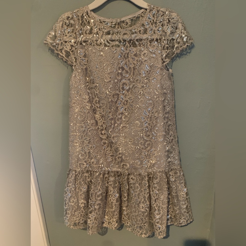 Polo by Ralph Lauren- Girls  Silver Lace with Blue Tag. Holiday dress.